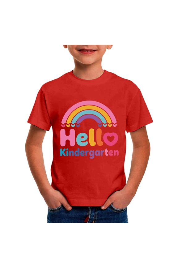 Kindergarten Hello School I Come Children Short Sleeve O-Neck First Day At School T-Shirts Nursery Graduation T Shirts Comfort Toddler Blouses Tops
