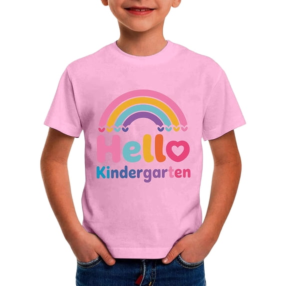 MEZZALL Kindergarten Hello School I Come Children Short Sleeve O-Neck First Day At School T-Shirts Nursery Graduation T Shirts Fashionable Toddler Blouses Tops