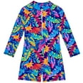 thumbnail image 1 of MEZZALL Leaf Print Swimsuit Vacation Hawaii Beachwear For Kids, Dark Blue, 5-6 Years, 1 of 9