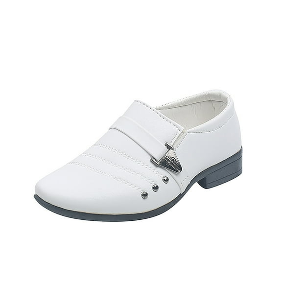MEZZALL Leather Shoes Boys Perform Children Student Baby Style Casual British Toddler Boys Shoes Lovely Footwear, White, 6.5-7 Years
