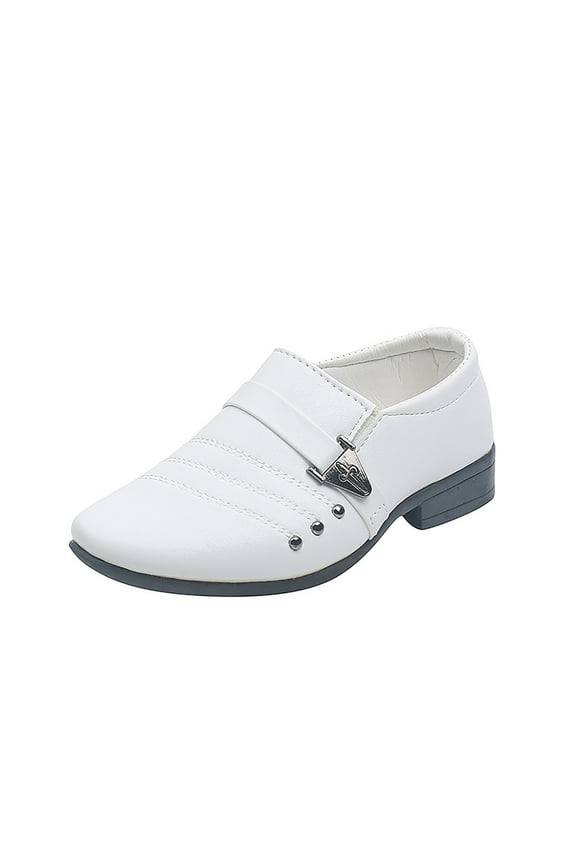 Leather Shoes Boys Perform Children Student Baby Style Casual British Toddler Boys Shoes Stylish Footwear, White, 12-13 Years