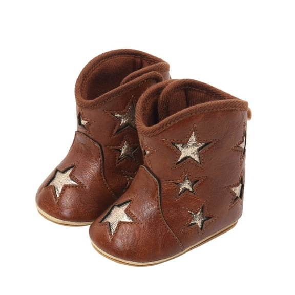 MEZZALL Leather Western Boots Cowboy Bootie Soft Sole Nonslip Crib Shoes For Baby Toddler Girls Boys Trendy Footwear