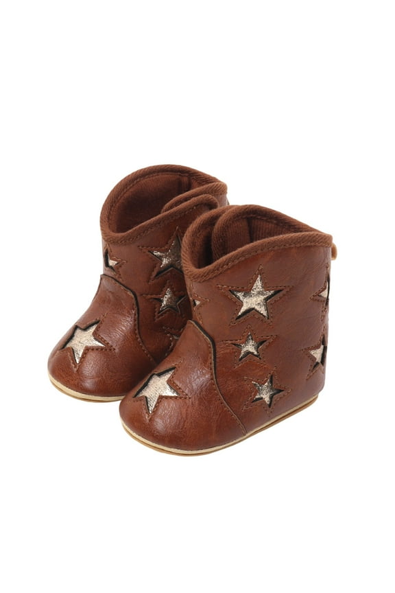 Leather Western Boots Cowboy Bootie Soft Sole Nonslip Crib Shoes For Baby Toddler Girls Boys Trendy Footwear