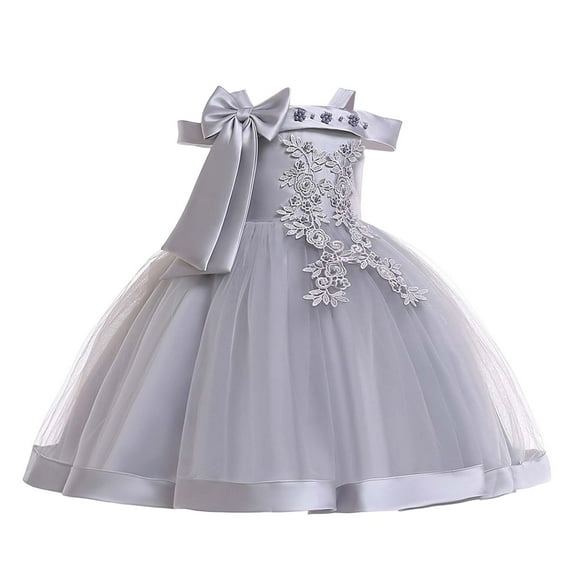 MEZZALL Little Girls Off Shoulder Bow Evening Gown Princess Pageant Dress For Birthday Parties & Stage Performances Lovely Toddler Baby Wear 3-4Y