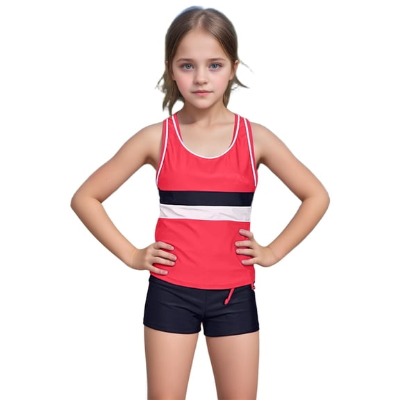 MEZZALL Little Girls' Summer Swimwear 2PCS Boyshort Tankini Kids Swimsuit 11-12 Years Leisure Baby Swim Wear