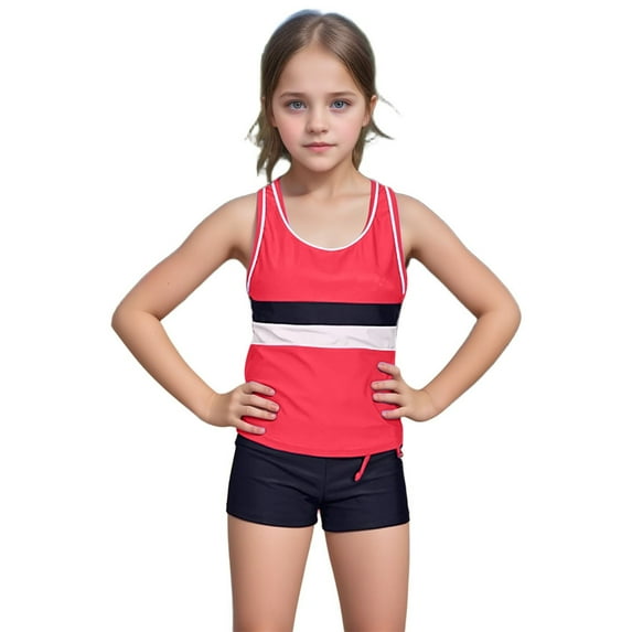 MEZZALL Little Girls' Summer Swimwear 2PCS Boyshort Tankini Kids Swimsuit 6-7 Years Stylish Baby Swim Wear