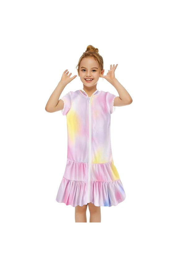 MEZZALL Little Girls Swim Coverup Kids Rainbow Swimsuit Coverup Zip Up Beach Bathing Suit Hooded Bathrobe Beach Dress