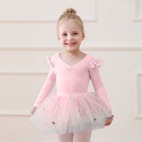 MEZZALL Long Sleeve Ballet Leotard For Girls With Detachable Tutu Skirt Dance Gymnastics Performance Elegant Twirl Outfits For Recital Practice And Leisure Clothing Sets