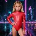 thumbnail image 1 of MEZZALL Long Sleeve Girls Romper Jumpsuit High Neck Back Zip Leotard Solid Color Performance Dance Gymnastics Unitard Stage Show Onesie Kids Toddler Cozy Spring Child One-Pieces, 1 of 3