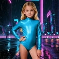 thumbnail image 1 of MEZZALL Long Sleeve Girls Romper Jumpsuit High Neck Back Zip Leotard Solid Color Performance Dance Gymnastics Unitard Stage Show Onesie Kids Toddler Breathable Spring Child One-Pieces, 1 of 3