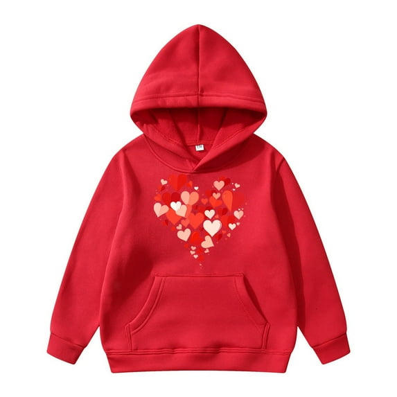 MEZZALL Love Heart Sweatshirt Hoodie Pullover Tops For Kids Versatile Toddler Dailywear, Red, 8-10Years