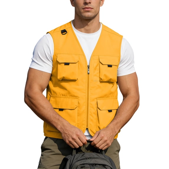 MEZZALL Men Outdoor Photography Vest Pocket Workwear Style Casual Hiking Sleeveless Vest Zipper Solid Color Jacket Tops Fashion Summer Outerwear