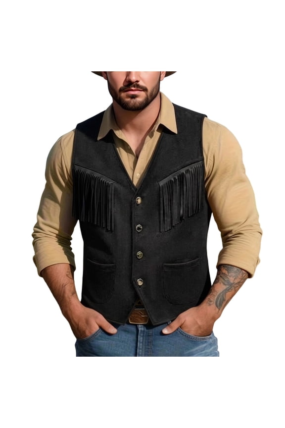 Men Rock Punk Fringe Vest Jacket Outerwear Stand Up Collar Solid Color Sleeveless Button Hiking Jacket Tops Fishing Golf Photo Outerwear