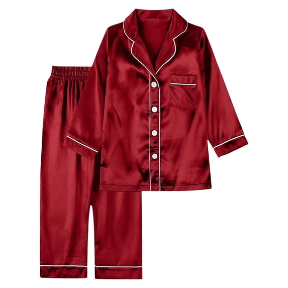 MEZZALL Men Satin Silk Button Down Pajama Sets Solid Color 2 Piece Sleepwear Loungewear Long Sleeve Lapel Shirts With Pants Family Matching Nightwear