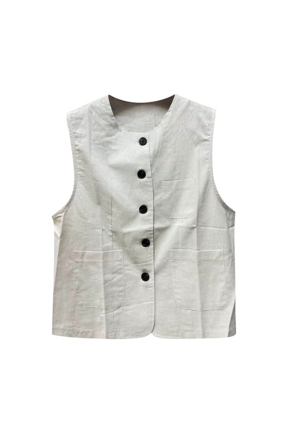 Men Solid Color Button Casual Vest Jacket Sleeveless Outerwear For Daily Wear And Layering Solid Color Button Hiking Jacket Tops Fashion Summer Outerwear