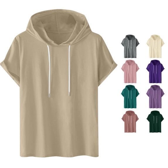 MEZZALL Men Solid Color Short Sleeve Hood Hoodies Sweatshirts Casual Pullover Lightweight Streetwear Tops Everyday Comfort Basic Daily Outdoor Comfort Travel