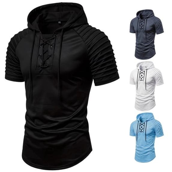 MEZZALL Men Solid Color Short Sleeve Hoodies Sweatshirts Casual Drawstring Sporty Everyday Wear Pullover Daily Outdoor Holiday Travel Tops