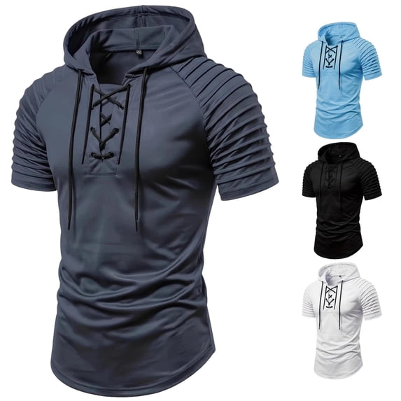 MEZZALL Men Solid Color Short Sleeve Hoodies Sweatshirts Casual Drawstring Sporty Everyday Wear Pullover Daily Outdoor Versatile Travel Tops