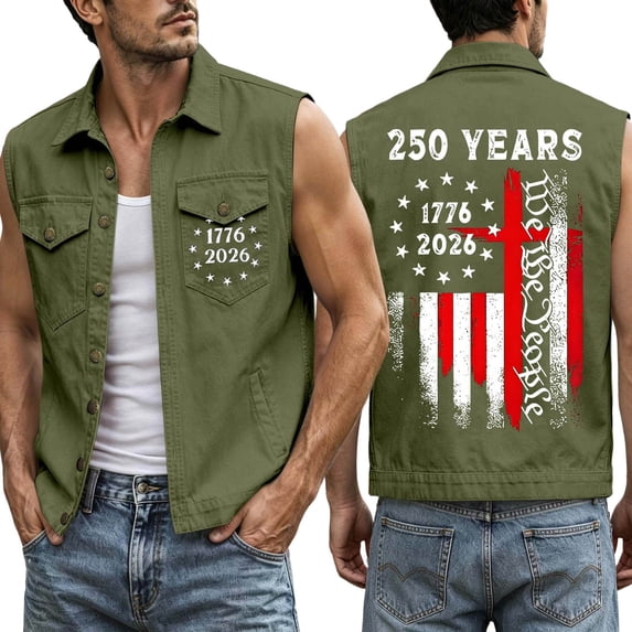 MEZZALL Men Summer Patriotic Sleeveless Vest With Pockets Lightweight Independence Day American Flag Print Tops 4th of July Button Jacket Fishing Golf Photo Outerwear