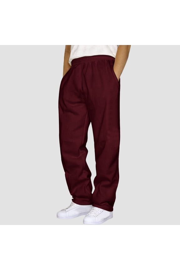 Mens Hop Pants Casual Solid Color Track Workout Straight-leg Pants With Pocket Cozy Daliy Leisure Slacks Trousers