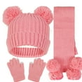 thumbnail image 1 of MEZZALL New Solid Color Jacquard Children Hat Scarf 3PCS Stock Double Hat Long Neck Warm Suit Soft Toddler Dailywear, Pink, One Size, 1 of 4