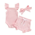 thumbnail image 1 of MEZZALL Baby Boys Girls Solid Color Knitted Vest T-Shirt Tshirts Shorts Outfits Set Classic Dailywear, Pink, 3-6 Months, 1 of 2