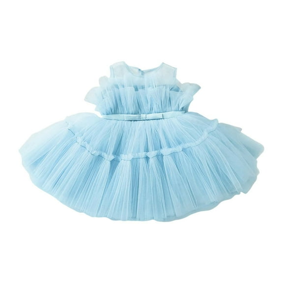 MEZZALL Baby Girl Lace Sleeveless Dress Solid Color Bow Dress Princess Puffy Dress For Wedding Party Prom Lovely Sundress, Blue, 6-12 Months