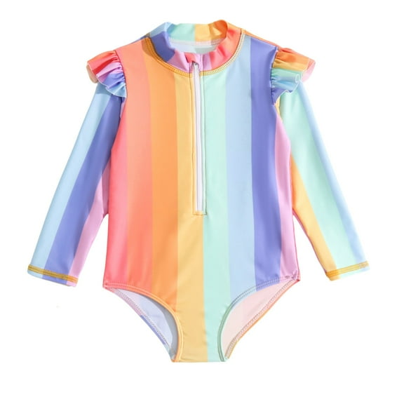 MEZZALL Baby Girls Swimwear Swimsuit Zipper Bathing Suits Long Sleeve Ruffle Girl Full Cover Flower Print Monokini Versatile Beachwear, 6-12 Months