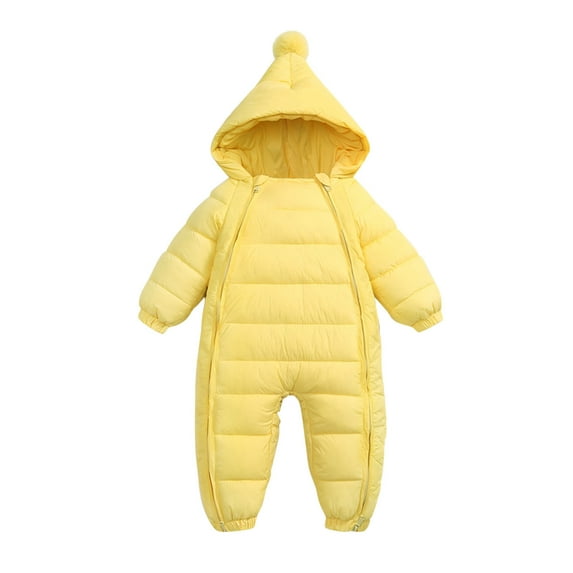 MEZZALL Boys Girls Long Sleeve Solid Color Winter Coat Jacket Thicken Windproof Warm Jumpsuit Outwear Leisure Dailywear, Yellow, 6-12 Months