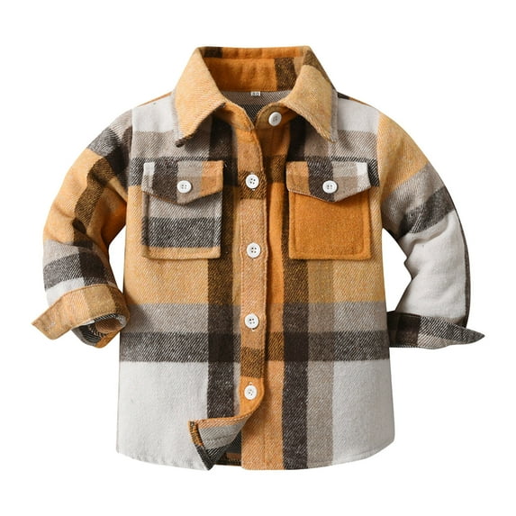 MEZZALL Boys Girls Shirt Coat Jacket Plaid Long Sleeve Kids Lapel Button Tops Outwear Relaxed Fit Dailywear, Orange, 3-6 Months