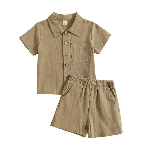 MEZZALL Boys Girls Short Sleeve Summer Casual Gentleman Tops Hawaii Beach Holiday Solid Color Shirts T-Shirt Tshirts Shorts Outfits Versatile Dailywear, Coffee, 6-12 Months