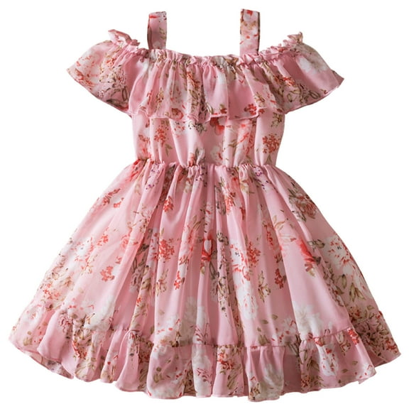 MEZZALL Children Girls Sleeveless Spaghetti Flowers Prints Dresses Summer Beach Sundress Stylish, 6-12 Months