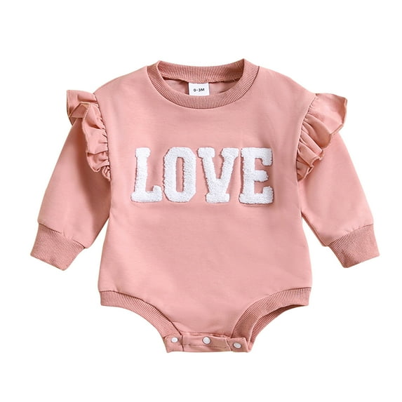 MEZZALL Girls Love Heart Long Sleeve Letter Prints Triangle Romper Bodysuits Cute Dailywear, Red, 0-3 Months