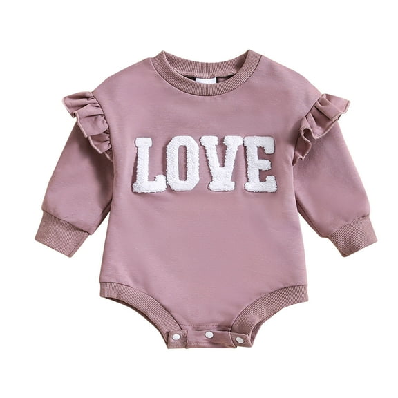 MEZZALL Girls Love Heart Long Sleeve Letter Prints Triangle Romper Bodysuits Leisure Dailywear, , 0-3 Months