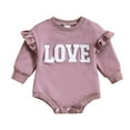 thumbnail image 1 of MEZZALL Girls Love Heart Long Sleeve Letter Prints Triangle Romper Bodysuits Soft Dailywear, , 6-12 Months, 1 of 8
