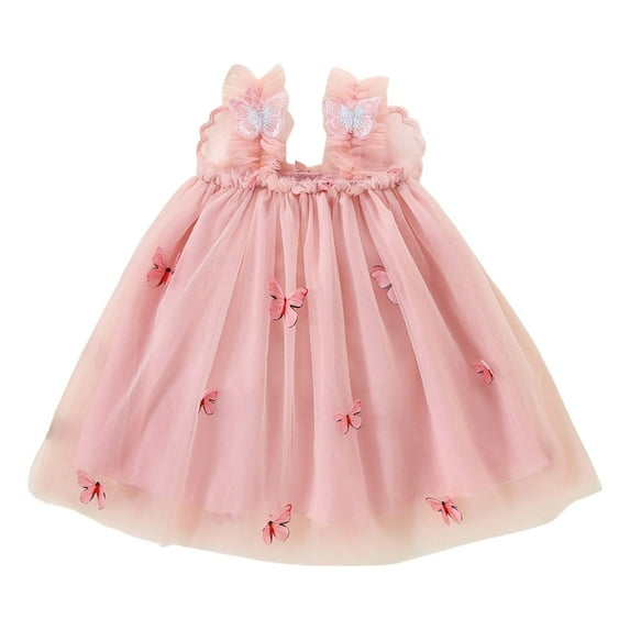 MEZZALL Newborn Girls Sleeveless Butterfly Tulle Lace Ruffles Dress Dance Party Princess Dresses Sundress Leisure Sundress, Pink, 6-12 Months