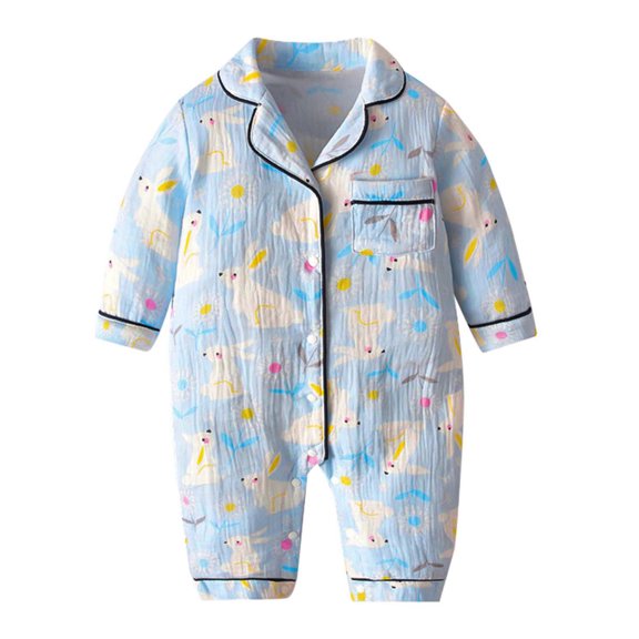 MEZZALL Baby Girl Boy Floral Animals Print Pajamas Romper Button Up Pajamas Footie Pj's Jumpsuit Clothes Trendy, 0-3 Months