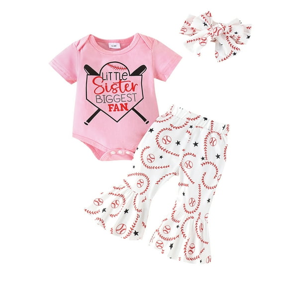 MEZZALL Newborn Infant Girls Boys Short Sleeve Baseball Letter Prints Onesie Newborn Bodysuits One-Pieces Long Pants Headbands Outfits Cute, 3-6 Months