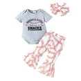 thumbnail image 1 of MEZZALL Newborn Infant Girls Boys Short Sleeve Baseball Letter Prints Onesie Newborn Bodysuits One-Pieces Long Pants Headbands Outfits Leisure, 3-6 Months, 1 of 9