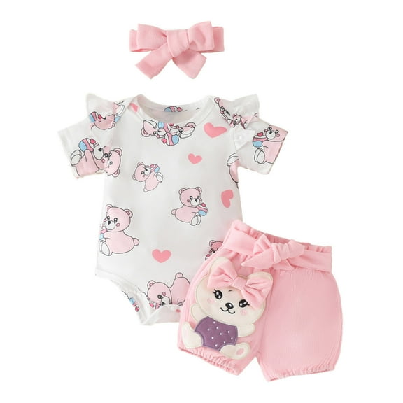 MEZZALL Newborn Infant Girls Short Sleeve Cartoon Prints Romper Bodysuit Shorts Outfits Lovely, 0-3 Months