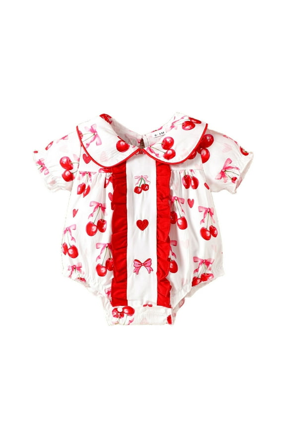 Girls Short Sleeve Prints Onesie Ruffles Bodysuits One-Pieces Stylish, 0-3 Months