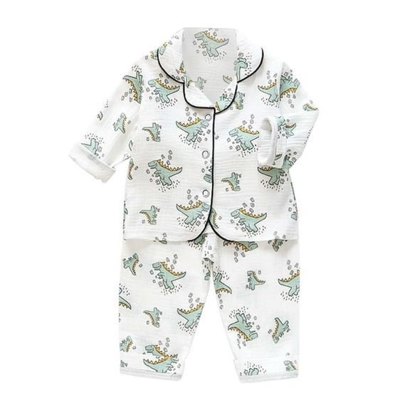 MEZZALL Kids Baby Boys Girls Dinosaur Animals Floral Button Down Shirt Tops   Long Pants Pajamas Sleepwear Outfits Loungewear Set Breathable, 6-12 Months