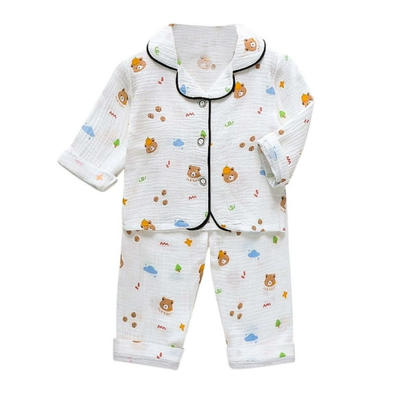 MEZZALL Kids Baby Boys Girls Dinosaur Animals Floral Button Down Shirt Tops + Long Pants Pajamas Sleepwear Outfits Loungewear Set Trendy, 6-12 Months