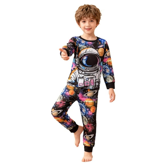 MEZZALL Outfit Sets Boys Astronaut Themed Pajama O-Neck Long Sleeve Tops And Pants With Solar System Print Kids Comfortable Sleepwear Cozy Children Fashion Clothes Sets