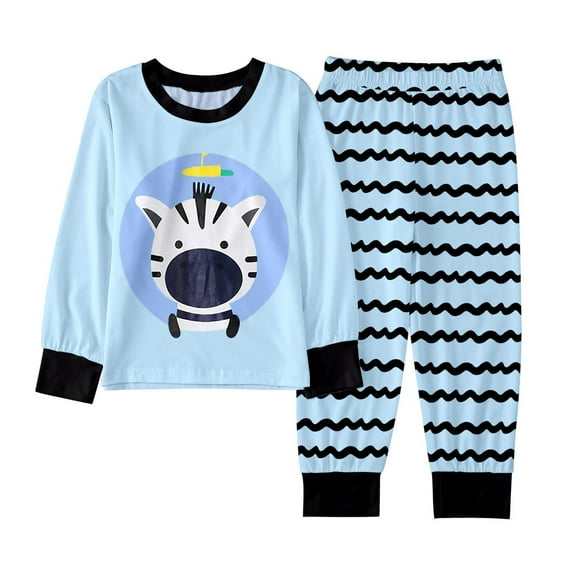 MEZZALL Outfit Sets Boys O-Neck Long Sleeve Shirts Pants Winter Warm Cartoon Print Two Piece Sleep Kids Soft Comfy Leisure Trendy Clothes Sets