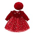 thumbnail image 1 of MEZZALL Outfit Sets Toddler Baby Girl Christmas Dress 2-Piece Velvet Long Sleeve Collar Snowflake Party Dress With Matching Beret Hat For Holiday Leisure Clothes Sets, 1 of 9