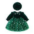 thumbnail image 1 of MEZZALL Outfit Sets Toddler Baby Girl Christmas Dress 2-Piece Velvet Long Sleeve Collar Snowflake Party Dress With Matching Beret Hat For Holiday Relaxed Fit Clothes Sets, 1 of 9