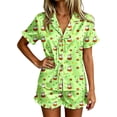 thumbnail image 1 of MEZZALL Pajama Sets For Women 2 Piece Comfortable Halloween Home Sleep Lapel Collar Tie Front Ruffle Short Sleeve Tops Elastic Waist Ruffle Shorts Breathable Pjs, 1 of 4