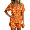 thumbnail image 1 of MEZZALL Pajama Sets For Women 2 Piece Comfortable Halloween Home Sleep Lapel Collar Tie Front Ruffle Short Sleeve Tops Elastic Waist Ruffle Shorts Stylish Pjs, 1 of 4