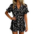 thumbnail image 1 of MEZZALL Pajama Sets For Women 2 Piece Comfortable Halloween Home Sleep Lapel Collar Tie Front Ruffle Short Sleeve Tops Elastic Waist Ruffle Shorts Trendy Pjs, 1 of 4